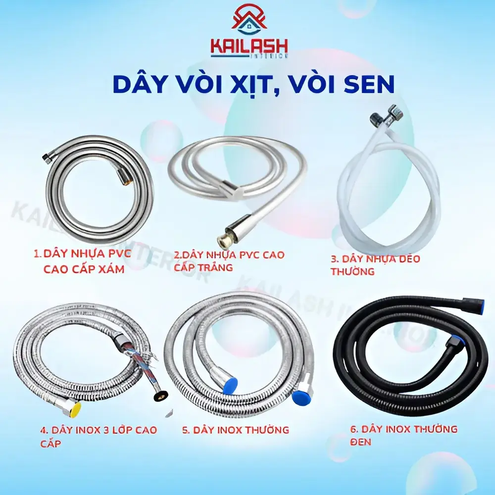 Dây sen nhựa và inox giá rẻ cao cấp dài 1m5, dây vòi xịt vệ sinh nhựa và inox dài 1m2 - KAILASH INTERIOR