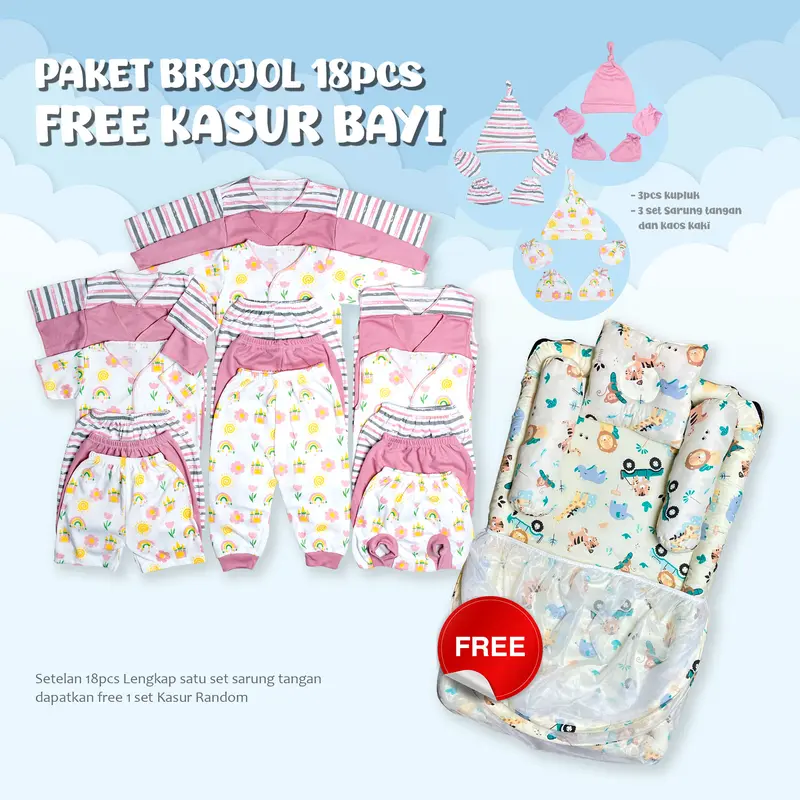 Paket Brojol 18 Pcs FREE KASUR BAYI Paket Lengkap Setelan Bayi bahan katun lembut Kado Lahiran Parsel 0