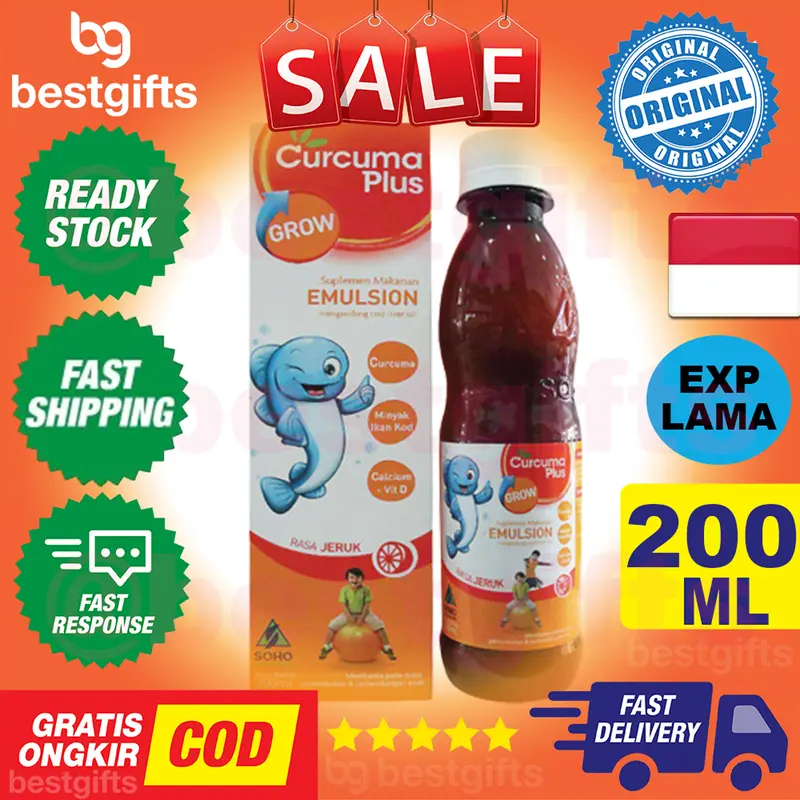CURCUMA PLUS GROW EMULSION MENGANDUNG COD LIVER OIL SUPLEMEN  PENAMBAH NAFSU MAKAN ANAK 200 ML - RASA JERUK 0