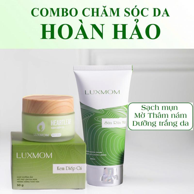  Luxmom Kem Diếp Cá và Sữa rửa mặt  Hỗ trợ Dưỡng Da Cho Mẹ Bầu & Sau Sinh Trắng Mịn Mờ Nám Giảm Mụn Viêm & Mụn Ẩn Sáng Da Đều Màu 