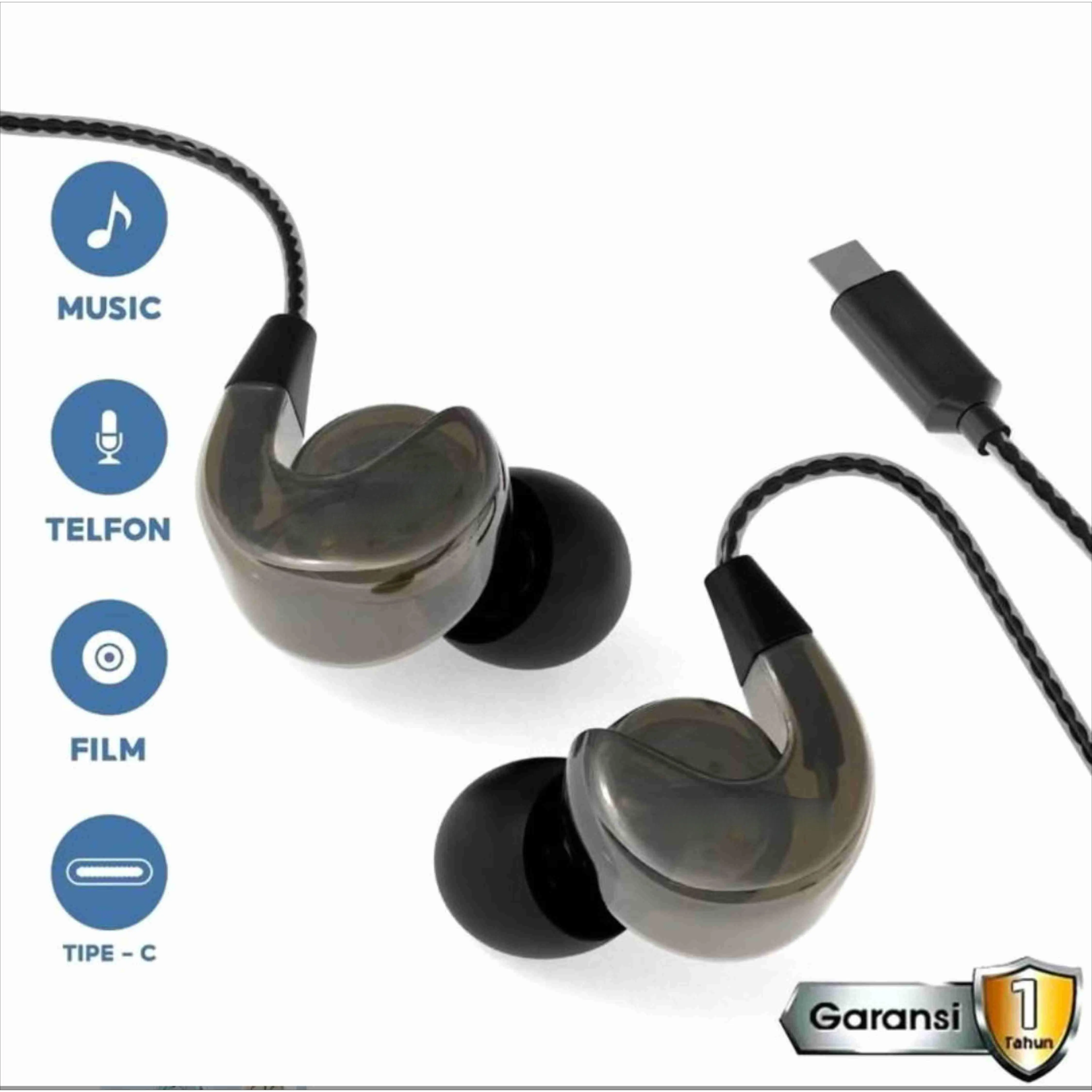 [BISA COD] 3D Subwoofer Headphone Earphone Headseat Powerfull Bass Transparent Black Wire Body Earphones