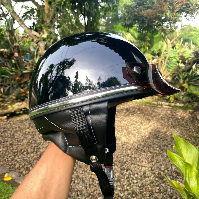 Helm Chip Vintage Hitam Polos Custom untuk Motor - Motorcycle 3