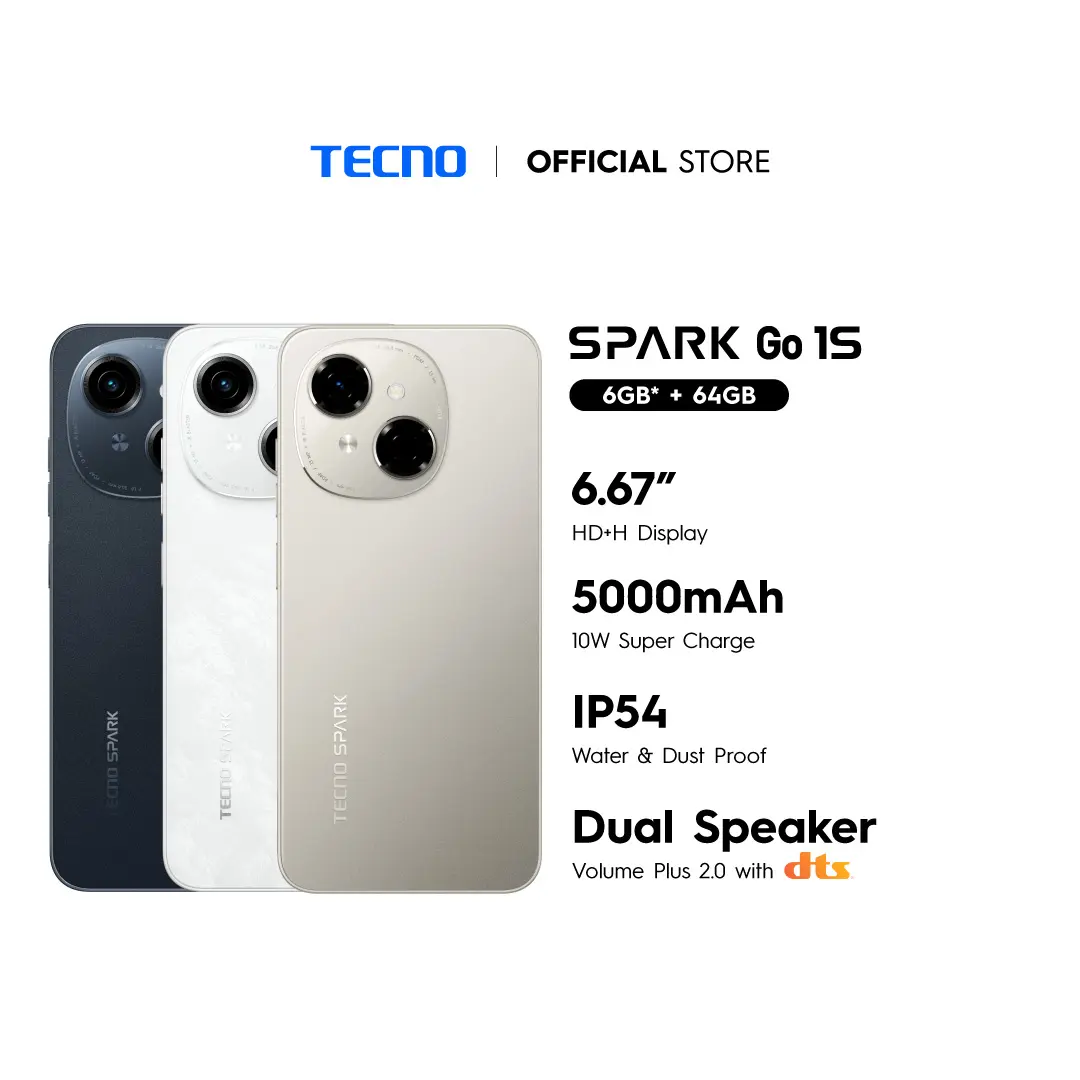 TECNO Spark Go 1S Smartphone (3GB RAM + 64GB ROM) IP54 / Dual Speaker / 6.67" HD / 5000 mAH battery / G50