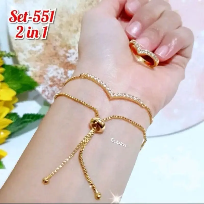 ￼Set Gelang Tangan Serut Fuji dan Cincin Fuji Gold Elegan