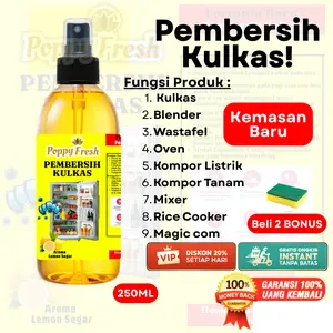 Poppy Fresh Pembersih Kulkas Spray 250ml - Aroma Lemon Segar, Anti Bau & Anti Bakteri, Efektif untuk Kulkas, Blender, Wastafel, Oven, Kompor Listrik, Mixer, Rice Cooker, Magic com