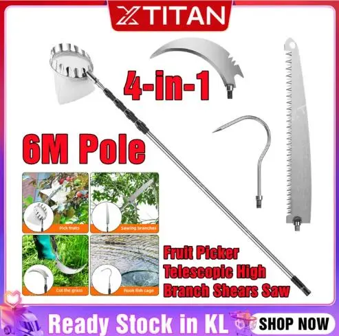 XTITAN 6 Meters Telescopic High Pruning Branch Shears Saw Tree Cutter  Blade  Tools kelapa Fruit Picker Kait Galah PENGAIT BUAH MODEN