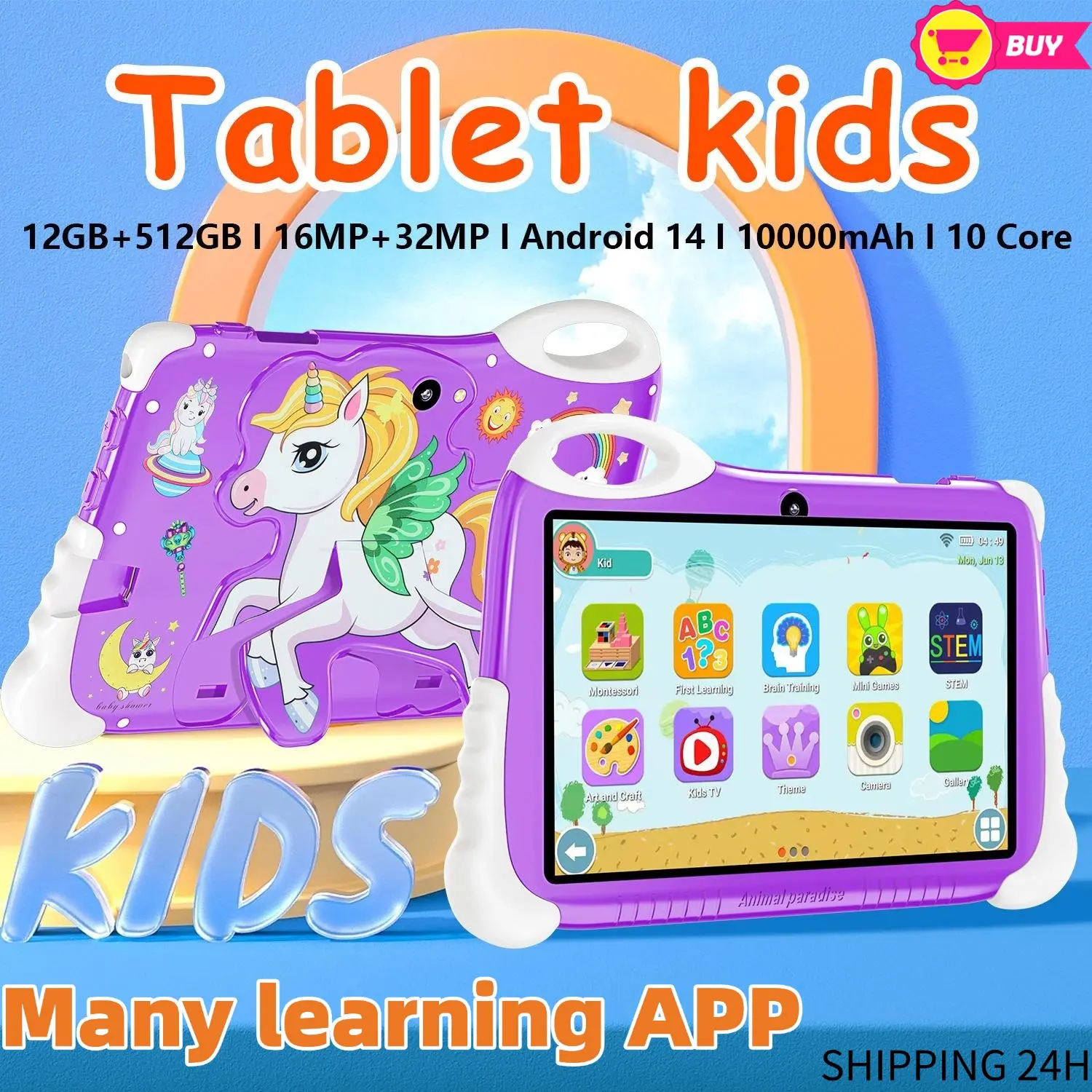 Hot selling 7inch Children's Tablet Computer Ultra Large Capacity 512GB Android Smart Learning Machine Game Bluetooth HD Eye Protection Screen Educational Companion ，tablet for kids，villa tablet，mic