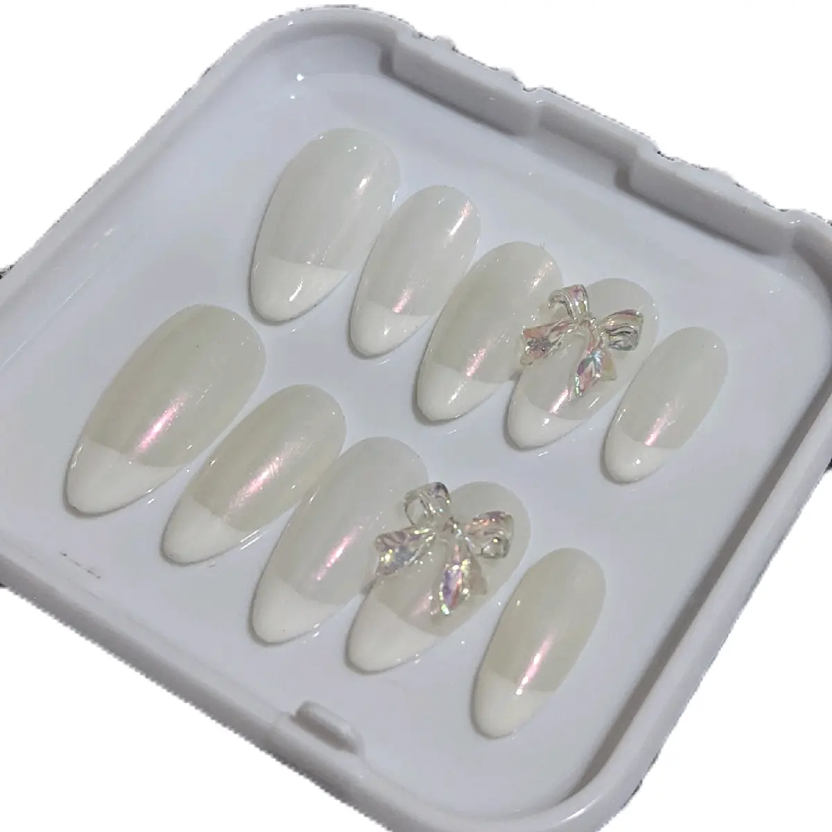 Press On Nail Milky white french acc pita , Nail Art, Handmade Press on Nails, Kuku, Kutek