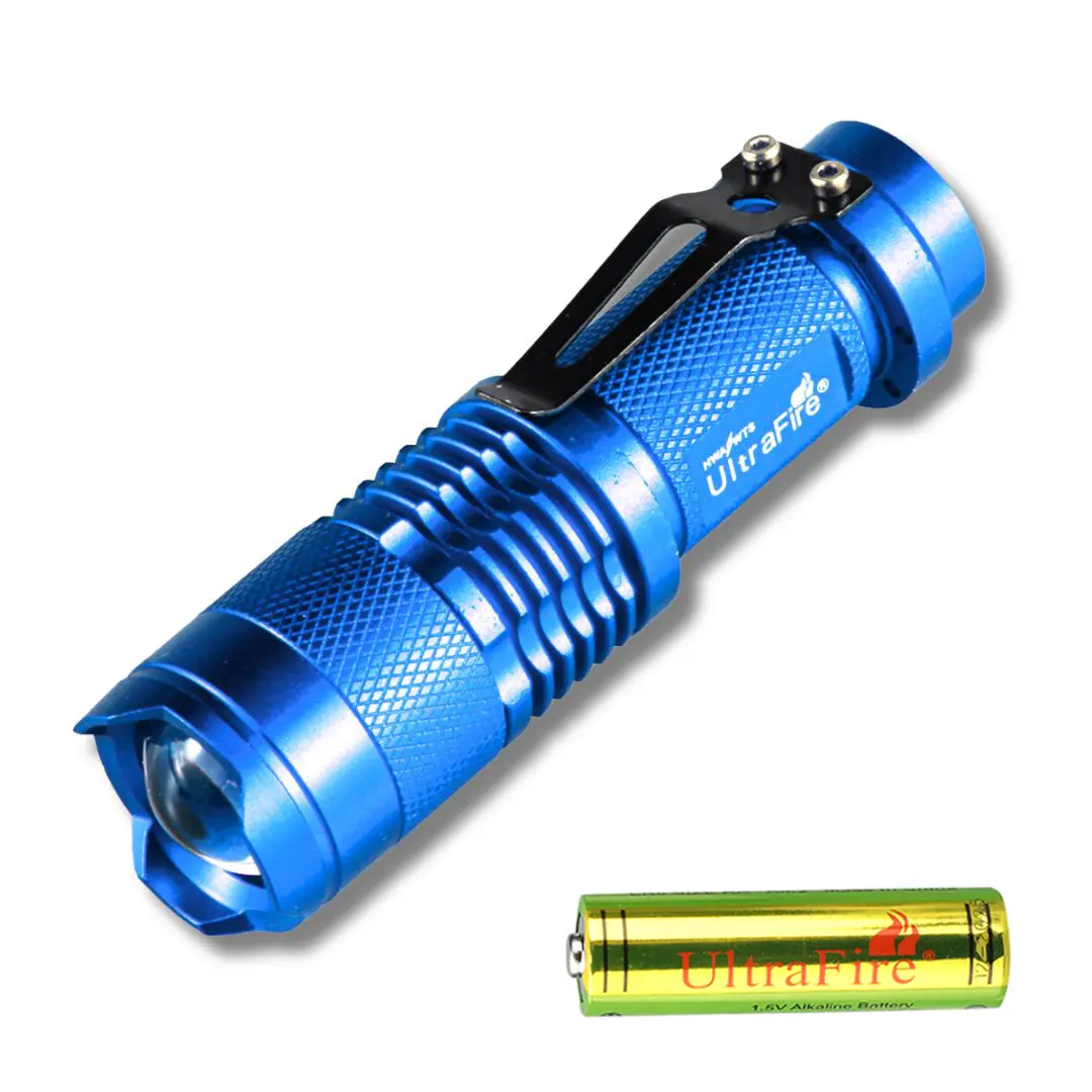 UltraFire SK68 Tactical Mini Flashlight, 300 Lumens, 7W Adjustable Focus, 3 Modes, Waterproof & Shockproof, Includes AA Battery