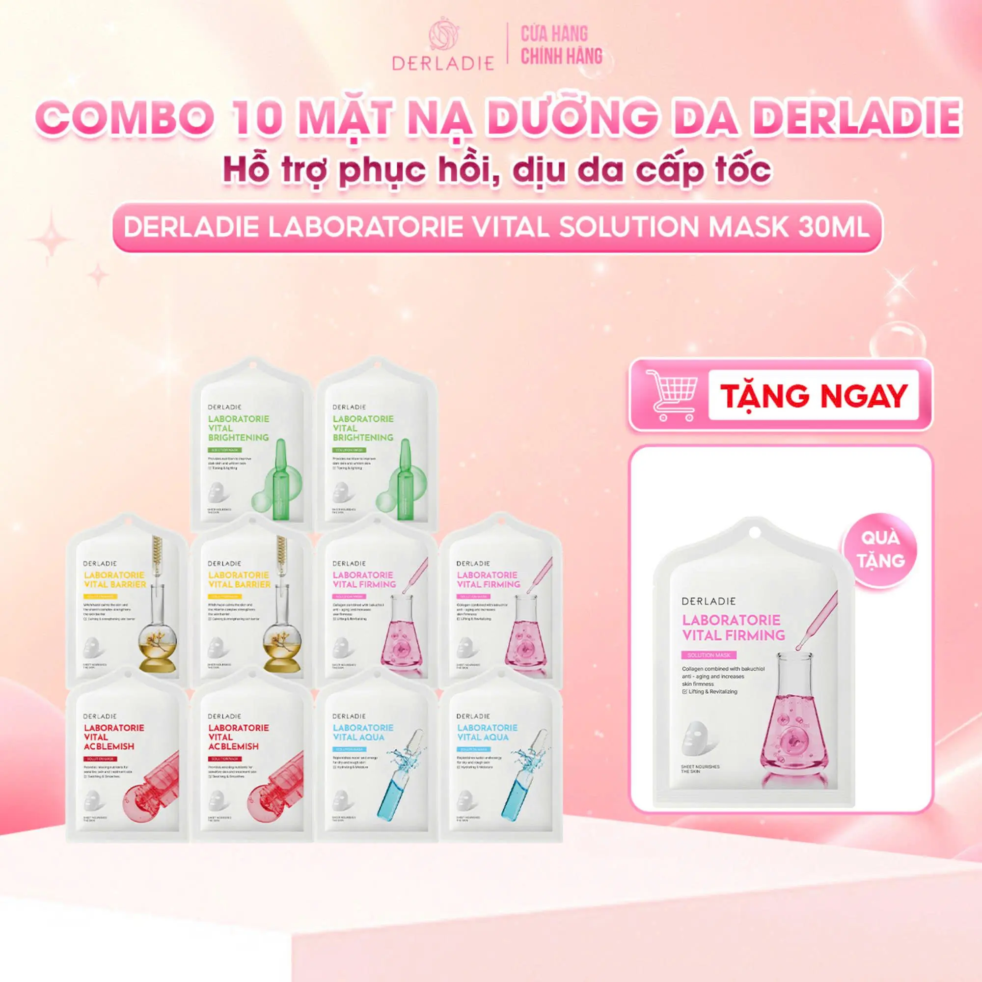Combo mix 10 Mặt nạ hỗ trợ làm dịu da DERLADIE LABORATORIE VITAL SOLUTION MASK 30ml x10 - HL