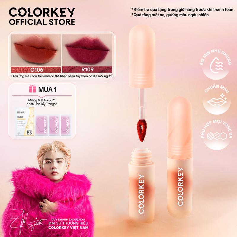  Son Kem Bùn COLORKEY Lip Mud Chất Son Mềm Mịn Che Vân Môi Tốt Màu Sắc Thời Thượng 2g 