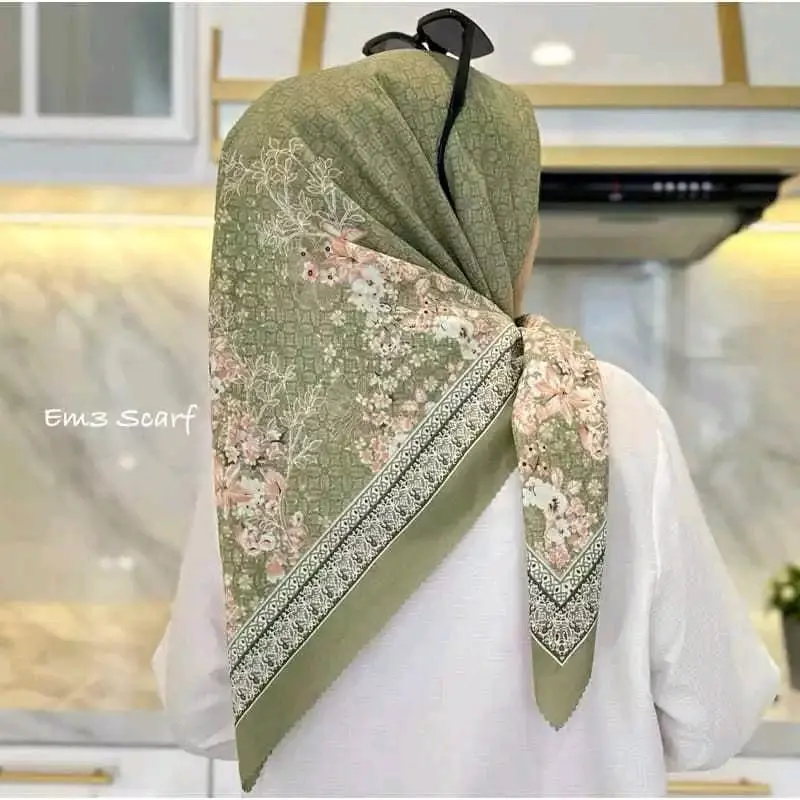 Hijab Motif Segi Empat Voal Printing Lasercut Square Muslim Kerudung Mewah Nyaman jilbab 110x110cm
