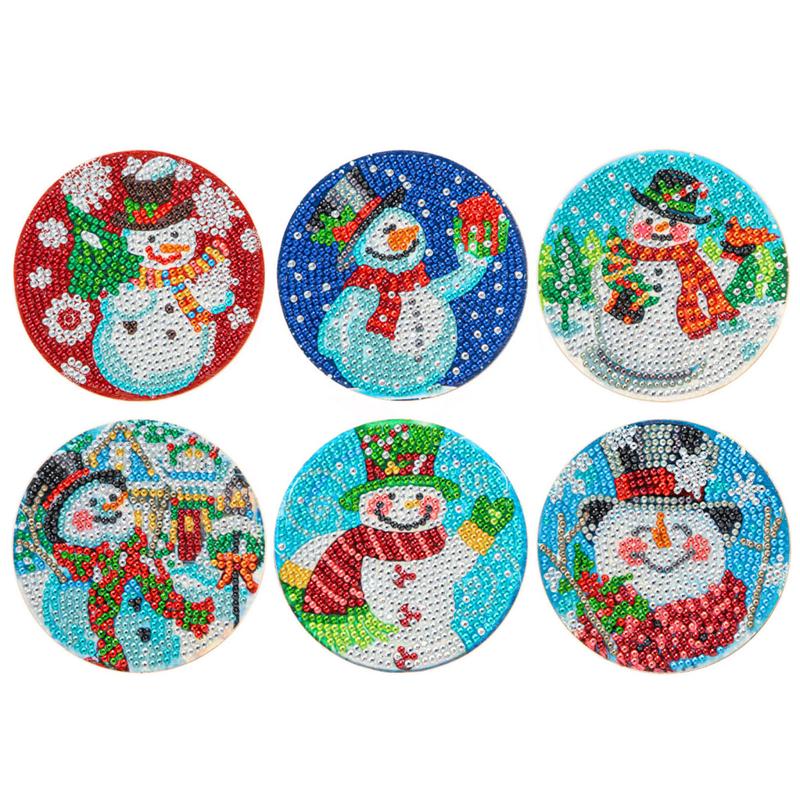 Lhseside Santa Diamond Painting Coaster Christmas Diamond Painting Coaster Set Santa Claus Snowman Gnome Diy Table Decoration Gift for Adults Kids Beginners Round Cup Holder Mat 6
