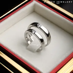 Cincin Couple Ikat Pasangan Ber 2 Perak Silver Tunangan Pernikahan Perhiasan Free Box Perhiasan