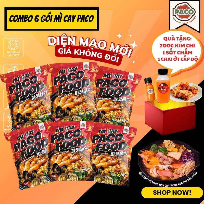 KÈM KIM CHI VÀ SỐT SET 6 GÓI MÌ CAY KÈM GÓI SÚP GIA VỊ ĐỘC QUYỀN PACO TẶNG SỐT CHẤM HẢI SẢN VÀ KIM CHI CHUẨN VỊ TẠI NHÀ PACO FOOD Miến