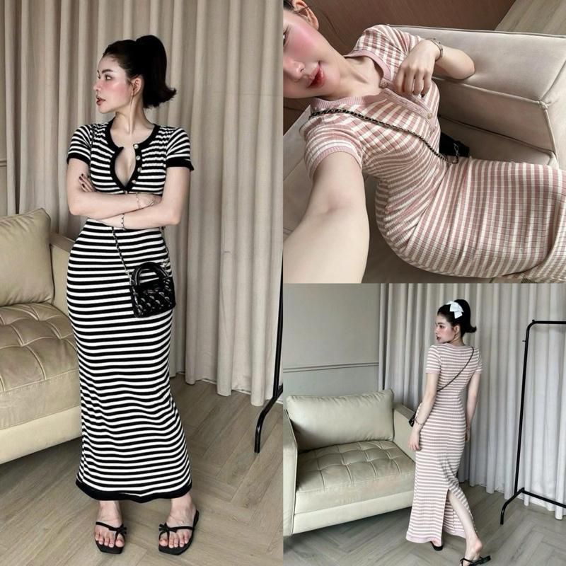 Váy Body Kẻ Mix Viền Dành Cho Nữ By Trang Mun E43