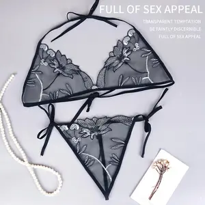 Lingerie Wanita Bikini tipis Sexy Set Bra V-Neck Lace Bordir thong B11