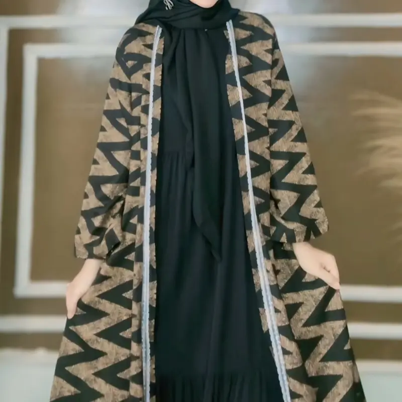 NEW PRODUK VAARIASI JUMBO LD 140  buat INERNYA  OUTER NYA LD 130 BAHAN RAYON TWILL CAKEP CANTIK FASHION KEKINIAN Dress Gold Hitam baju lebaran perempuan Muslim Wanita Gamis Setelan 3