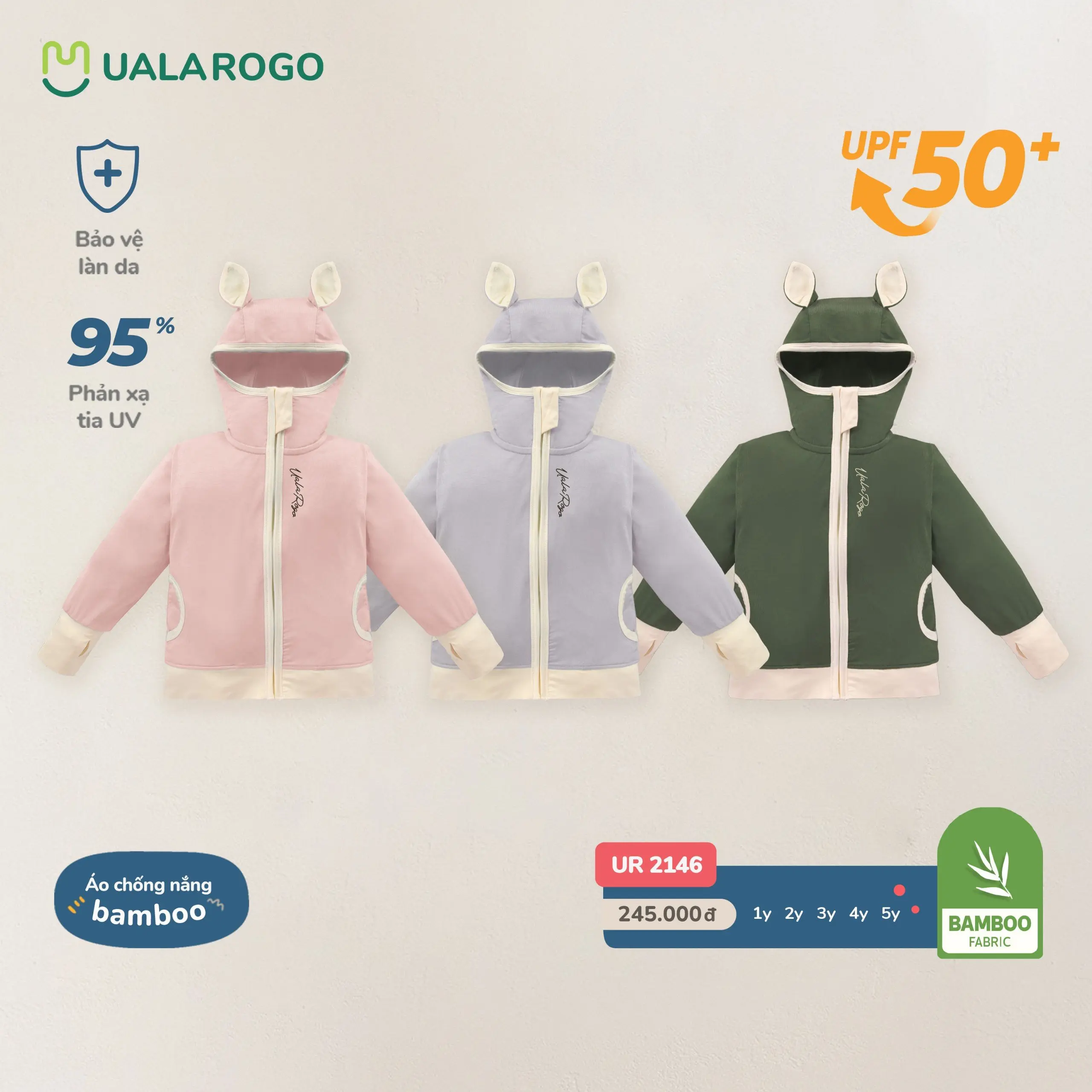 [BST XUÂN HÈ] Áo Chống Nắng Chất Liệu Bamboo Mềm Mịn Thoáng Mát Cho Bé Từ 1 - 5Y UalaRogo UR 2146