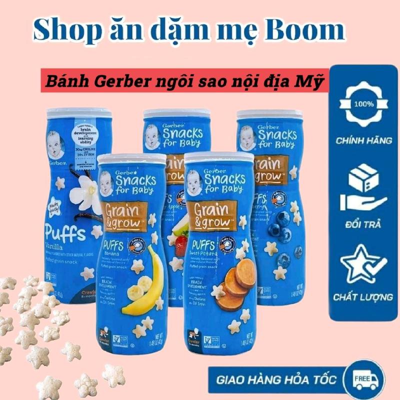 Bánh ăn dặm Gerber ngôi sao ngũ cốc, trái cây nội địa Mỹ cho bé 8m+