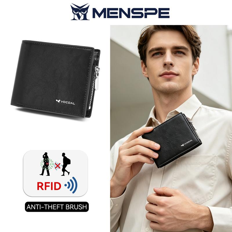 MENSPE Ví nam chống RFID, ngăn chặn truy cập trái phép vào thông tin thẻ; ngăn chứa tiền; thiết kế đơn giản, nhỏ gọn; chất liệu PU mềm mại; phong cách doanh nhân cổ điển; nhiều vị trí có thể điều chỉnh; phù hợp cho du lịch; ví đựng tiền xu.