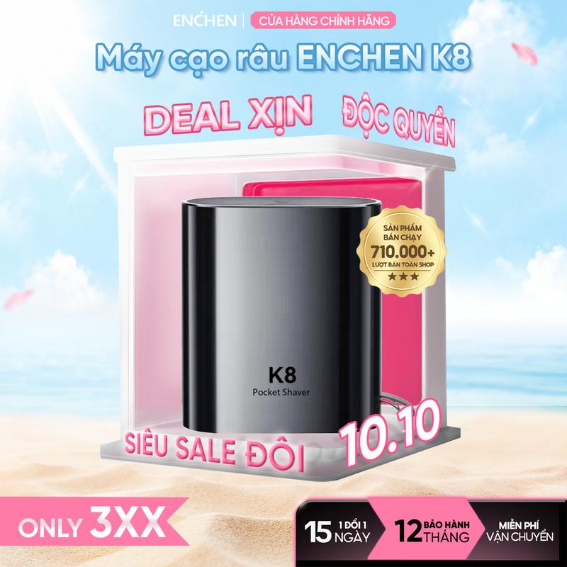 Máy cạo râu Enchen K8 đầu cạo 2D ẩn, chống nước toàn thân, 18 lưỡi dao tự mài, pin dùng đến 60 ngày - BH 12 tháng