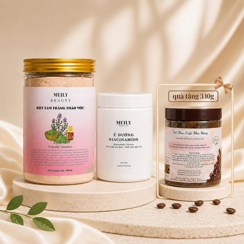 Combo Bột Tắm Trắng Thảo Mộc, Ủ Dưỡng Niacinamide & Bột Than Cafe Nhà Nàng Bộ 3 Sản Phẩm Dưỡng da