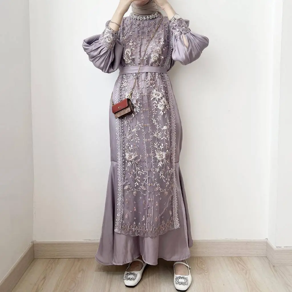 ADINDA DRESS SILK ROBERTO MIX BRUKAT ETNIK PREMIUM JUMBO FREE BELT / DRESS KONDANGAN SERAGAMAN BRIDESMAID Motif Muslim Panjang Gamis Pesta Mewah