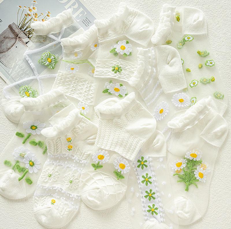 Product Introduction of Tất Lụa Pha Lê Mùa Hè, 5 Đôi, Siêu Mỏng, Trong Suốt, Tất Ngắn Ren Cho Bé Gái, Thời Trang, Hoa Cúc Tươi, Tất Thuyền Vô Hình 20