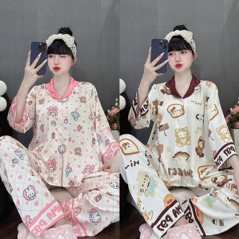 Bộ tay lững quần dài lụa latin thiết kế mới size dưới 60kg , đồ bộ nữ mặc nhà thoải mái , pijama nữ lụa mịn mát , size dưới 60kg , đồ bộ pizama đùi , đồ bộ nữ cao cấp