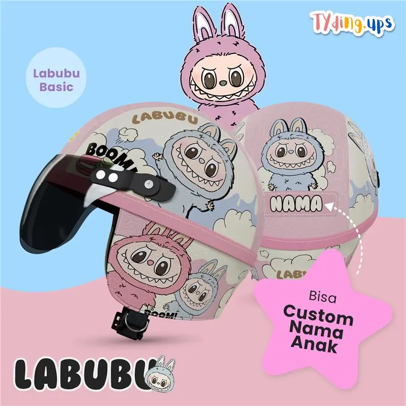 HELM ANAK KARAKTER LABUBU CUSTOM NAMA UNTUK USIA 1 2 3 4 5 TAHUN LUCU