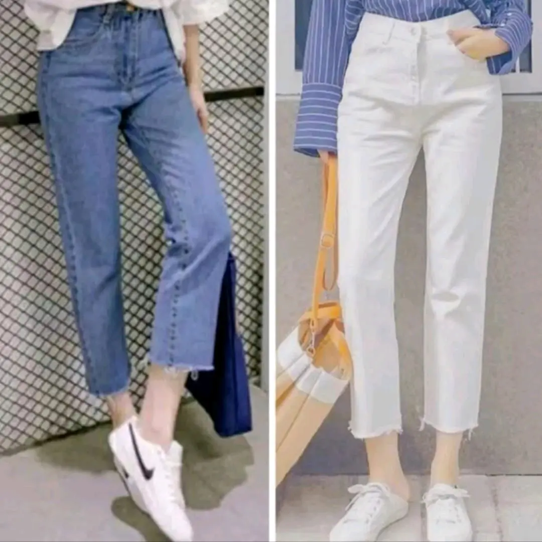 Celana Jeans Wanita Polos Rawis Bawah Casual Denim
