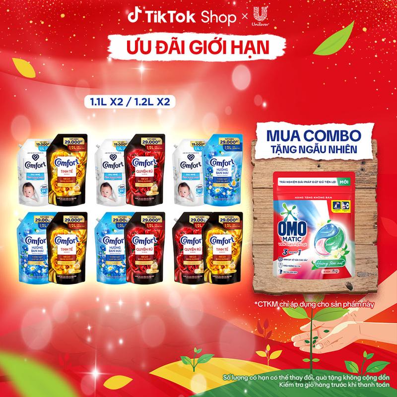 Combo 2 Nước Xả Vải Comfort Dịu Nhẹ cho cả nhà & Hương Nước Hoa 1 Lần Xả Túi 1.1L 1.2L - Độc Quyền Tại Tiktokshop 1