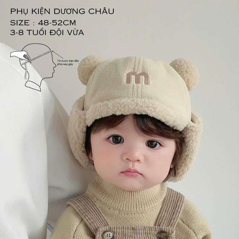  Mũ Lót Lông Tai Gấu Cho Bé – Mũ Giữ Ấm Mùa Đông Siêu Dễ Thương Size 48-52cm 