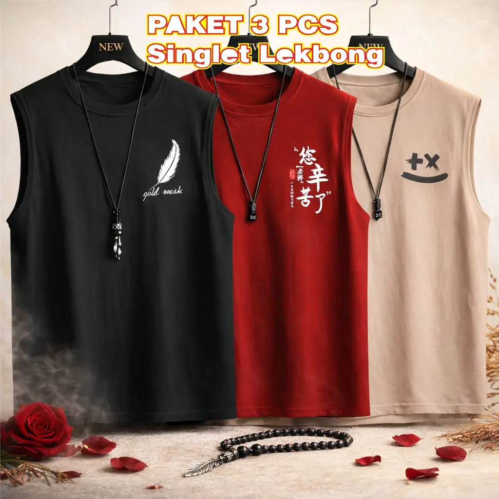 PAKET HEMAT Kaos Singlet Paketan 3 pcs 50ribu Singlet Santai Gym Tank top Cowok Pria Oblong Keren Distro Hitam Bahan Katun Lembut 4 Ukuran M L XL XXL