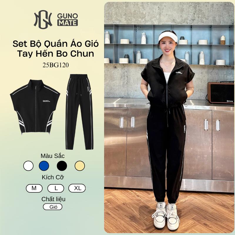 GUNO- Bộ quần áo gió NỮ GUNO kéo khóa tay hến 2 sọc ngang eo Cao Cấp Chính Hãng | 25BG120