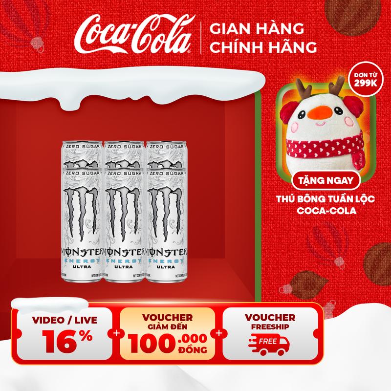  Lốc 6 Lon Nước Tăng Lực Giải Khát Monster Energy Ultra Zero 355ml Lon Sale 15.12 Coca-Cola Beverages VN_TT 