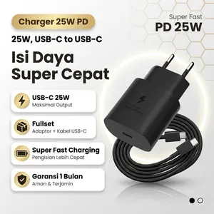 Charger 25W PD USB-C Fast Charging Fullset + Kabel Type C — Compatible S20 / S21 / S22 / S23 / S24 / Note 20 / Z Flip / A55
