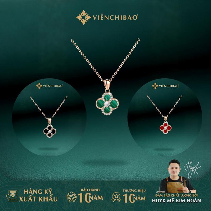 HuyK Viễn Chí Bảo - Dây chuyền cỏ 4 lá xi vàng hồng - Chất liệu bạc 925 - D000993 - L001268