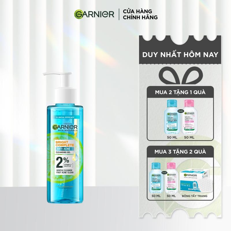 Sữa rửa mặt dạng gel sạch thoáng dịu nhẹ Garnier BHA Vitamin C cho da dầu mụn 120ml