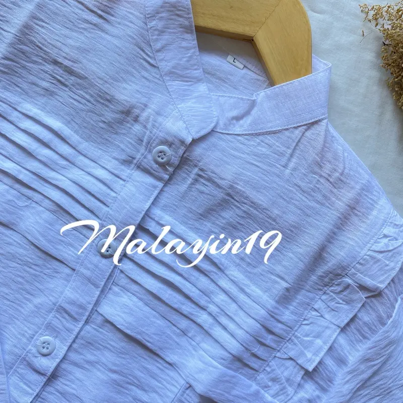 Malayin19 Mecca blouse kemeja wanita polos linen kekinian Baju kerja atasan panjang muslim dewasa Casual Formal Kerah Nyaman Basic Santai 3
