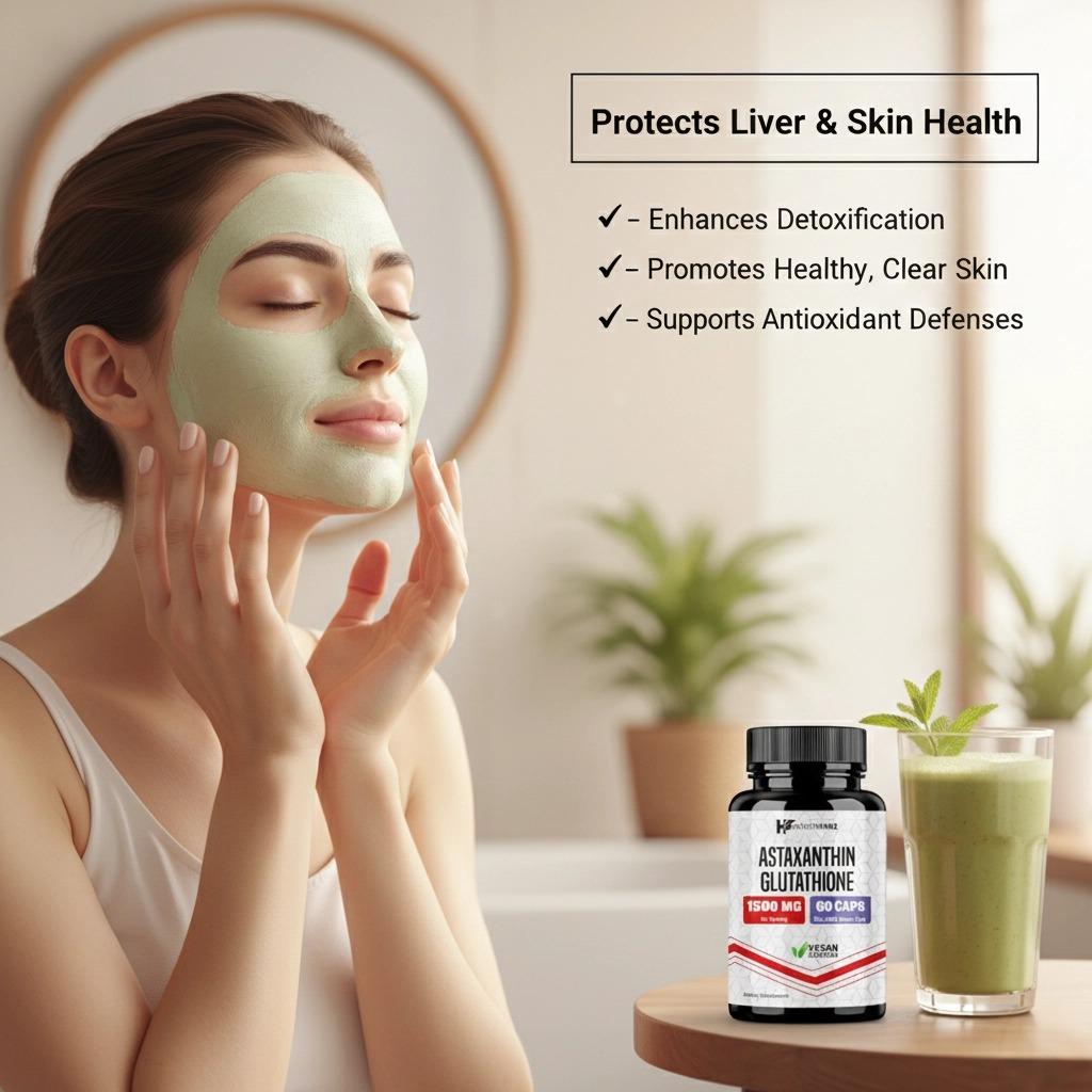 Astaxanthin + Glutathione Spesial Ramadan, Firms skin, fades dark spots, and delays aging. 60 capsules