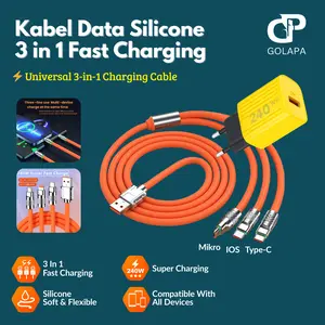 GOLAPA Kabel Data 3 IN 1 Fast Charging 240W 6A Type C MICRO USB IOS LIGHTNING 1.2 M Kabel Data MFi PD Type C to Lightning Fast Charging Kabel Charger Fleksibel & Tahan Air