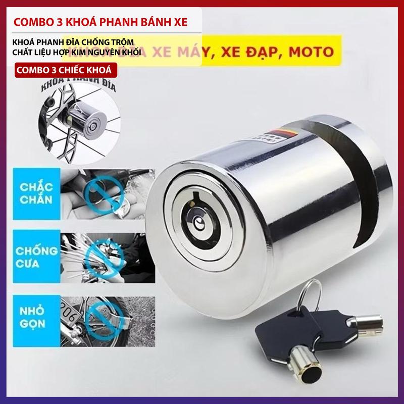 Combo 3 Khoá Phanh Đĩa Bánh Xe Máy Xe Đạp Chống Trộm Hợp Kim Thép Cao Cấp Nguyên Khối Thiết Kế Thông MInh An Toàn Tuyệt Đối