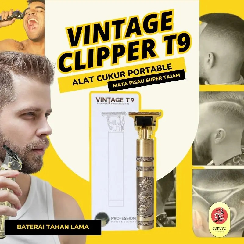 New alat mesin cukur potong rambut bulu kumis dan jenggot listrik Vintage T9 dragon hair clipper trimmer naga shaver elektrik 0mm cukuran pencukur rambut baterai cas tanpa kabel portable Promo 0