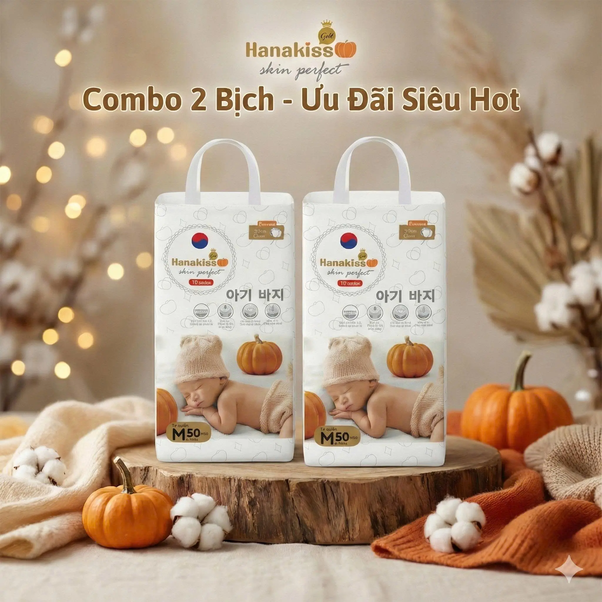 Bỉm hanakids/ hanakiss gold 50-100 miếng công nghệ Hàn Quốc, bỉm hữu cơ chống hăm cho bé size M -4XL Cho Bé mijuku ta  100  miếng
