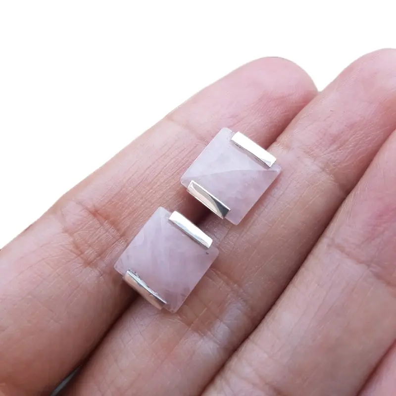 Anting Stud Perak 925 Permata Rose Quartz 0