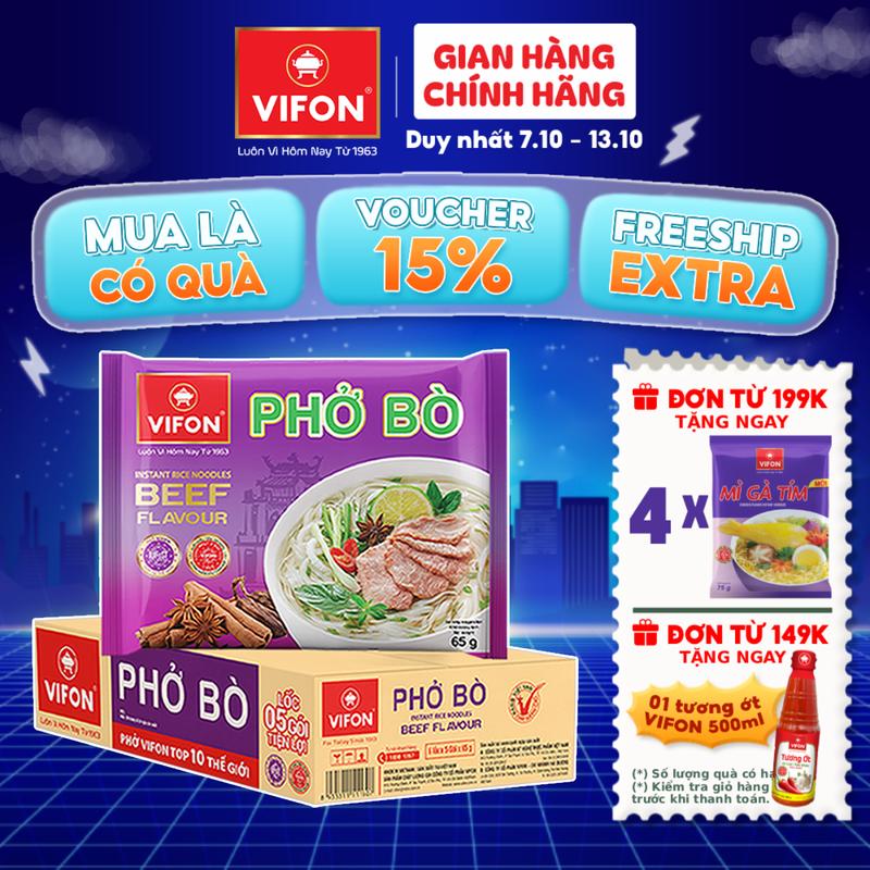 [VOUCHER HOT 15%] Thùng 30 gói Phở VIFON vị Bò / Gà / Chay Rau Nấm 65gr/gói