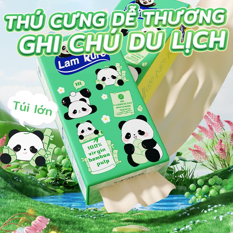 【12 gói Lam Pure Khăn ăn hình gấu trúc dễ thương 800 Tờ *12 gói Giấy dán tường tự nhiên mềm mại và thấm hút không có huỳnh quang,thùng giấy rút,khăn giấy
