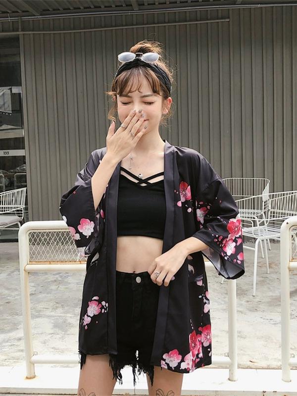 Kimono ngắn Tay Mùa Hè, Unisex, Dành Cho Nam, Thời Trang Đường Phố Nhật Bản, Quần Áo Trang Phục Samurai, Áo Mỏng, Áo Sơ Mi Nam Phong Cách Hawaii Màu Đen Shirt Menswear 8